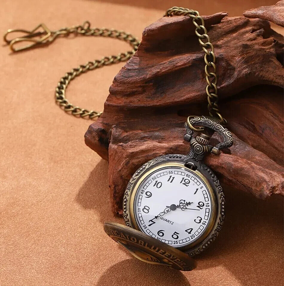 ONE PEICE LUFFY Quartz Pocket Watch Leather BracelET SHIP PORTHOLE BLACK SEA SET