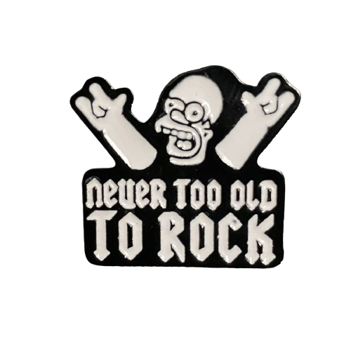 Homer BART Simpson pin badge Never too old to rock Metal Enamel Simpsons CAMP