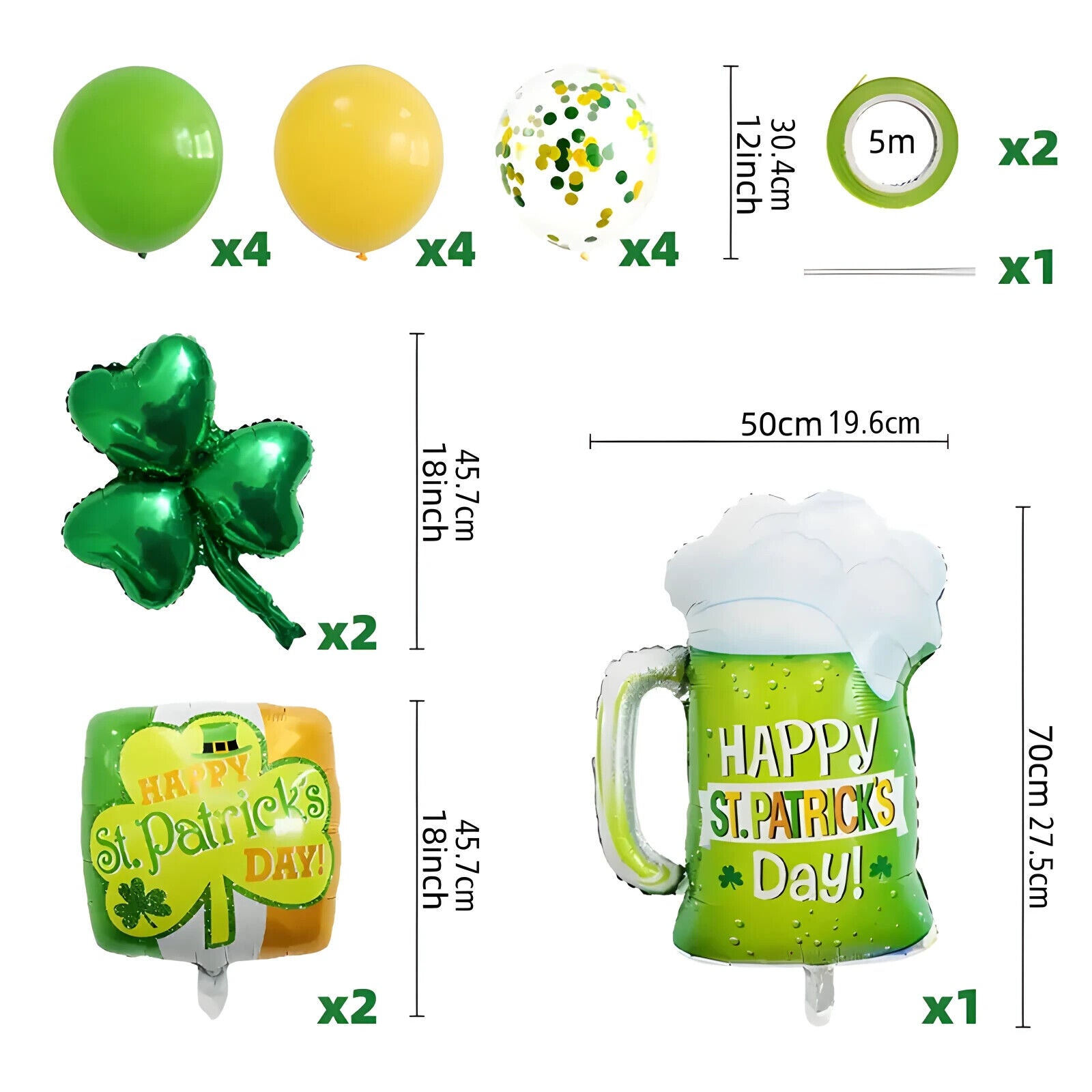 ST. PATRICKS DAY DECORATIONS Foil latex Balloons Irish Clover Confetti Balloons