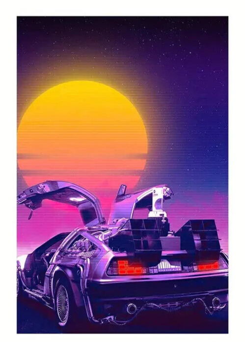 BACK TO THE FUTURE DELOREAN FILM MOVIE CANVAS WALL ART COVERING 60x40CM SUNSET