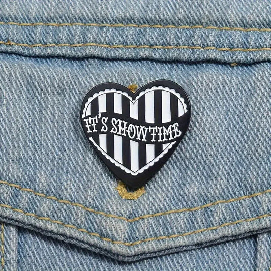 ITS SHOWTIME BEETLEJUICE HEART Pin Badge Enamel Brooch STRIPED STRIPEY