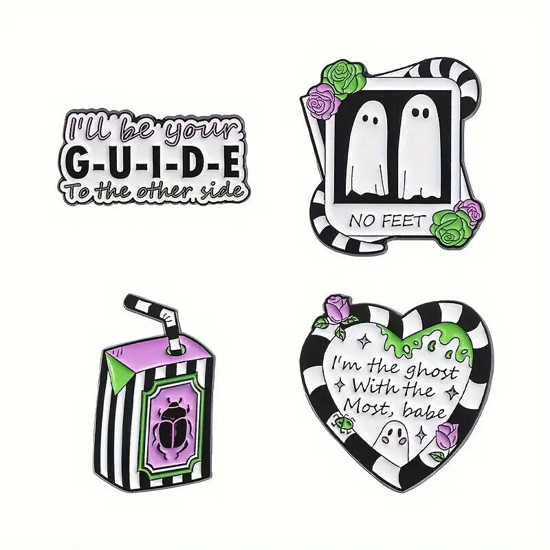 BEETLEJUICE PIN BADGE FILM HALLOWEEN SCARY SCREAM BROOCH GHOST GUIDE JUICE