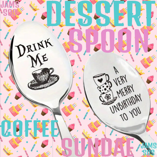 ALICE IN WONDERLAND Spoon ICE CREAM COFFEE SUNDAE SILVER UNBIRTHDAY DRINK ME