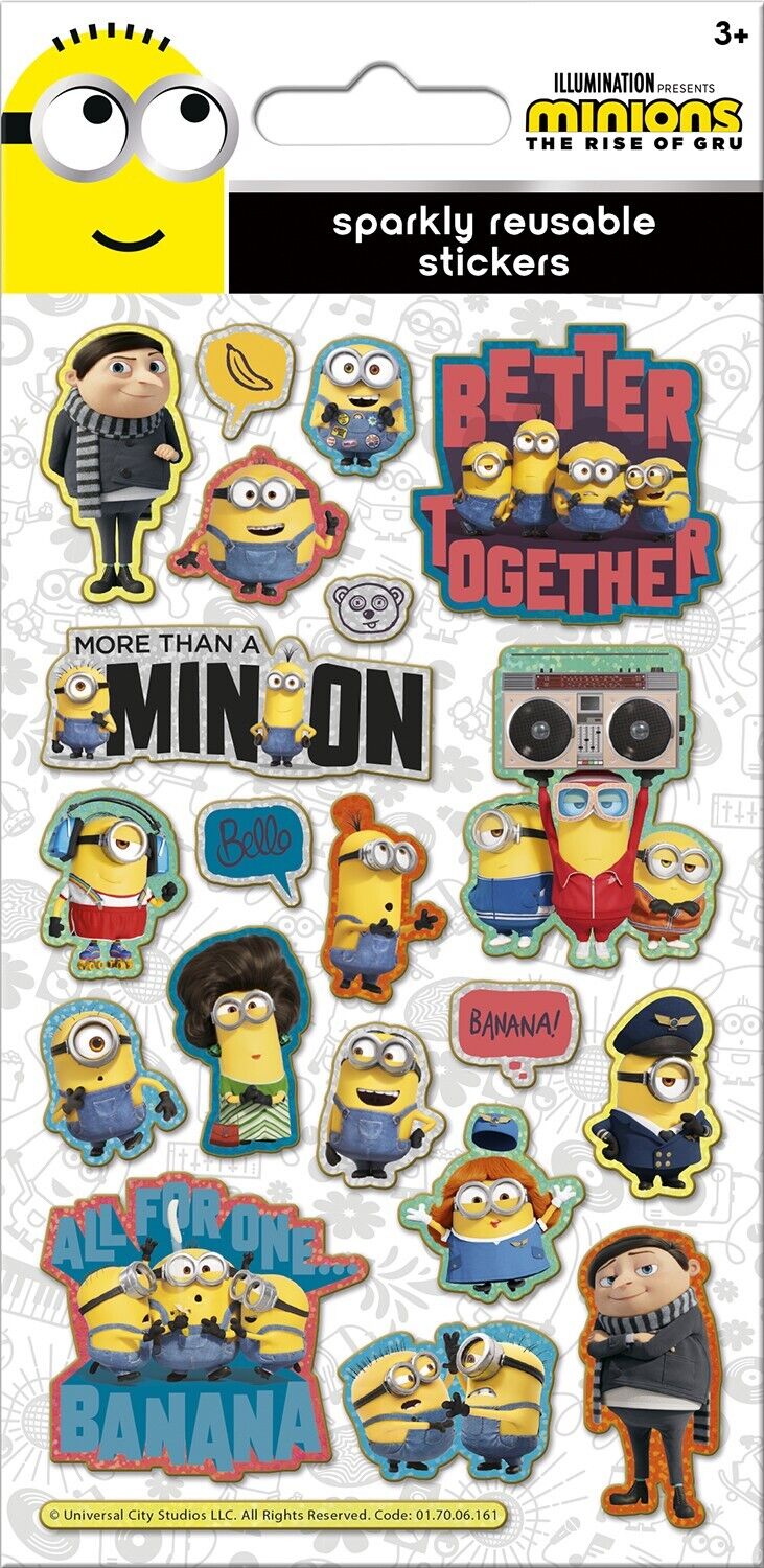 Minions RIse of Gru FOIL PARTY SPARKLY STICKERS MINION GIFT REWARD STOCKING
