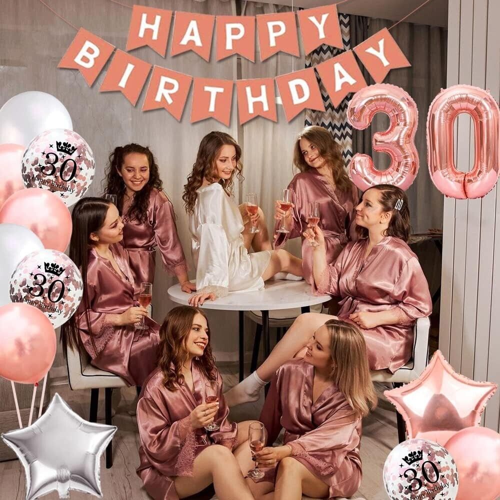 30th Birthday Party Decorations Set 36Pcs ROSE GOLD Balloons Banner PINK 30