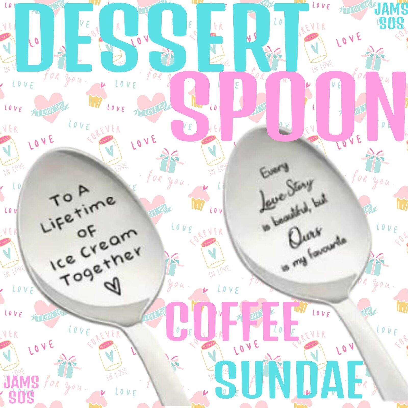 LOVE FOREVER Spoon ICE CREAM COFFEE SUNDAE SILVER COCKTAILS QUOTE