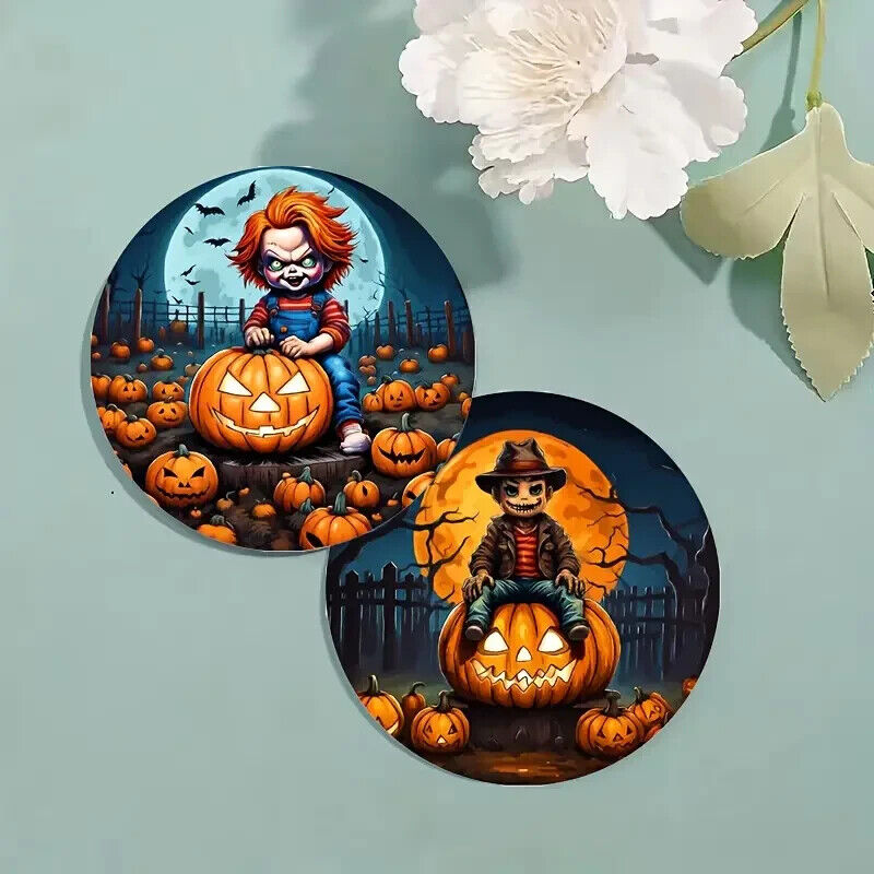 6 X Halloween Horror Movie Character Spooky Coasters Set CHUCKY IT MYERS SCARY