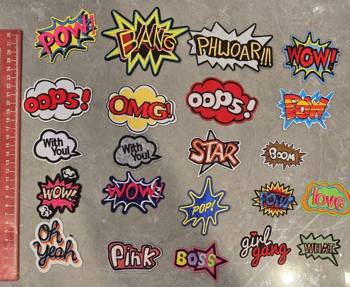 Pow Zap OMG Bang OMG Wow WTF Words Embroidered Logo Patch Badge Iron Sew On COMI