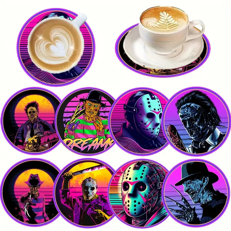 FREDDY JASON MYERS TEXAS CHAINSAW Coaster SET Man Bar Horror Movie halloween