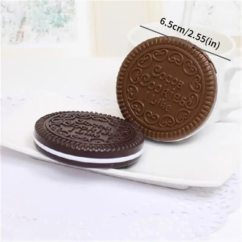 Cute OREO Style Cookie Shaped Folding Compact with Comb and Mirror Light Brown