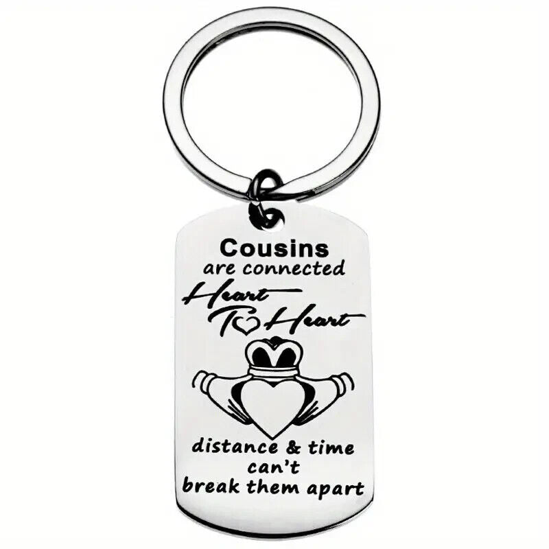 Cousins ARE CONNECTED HEART DISTANCE APART Keychain KEYRING COUSIN Bag CROWN