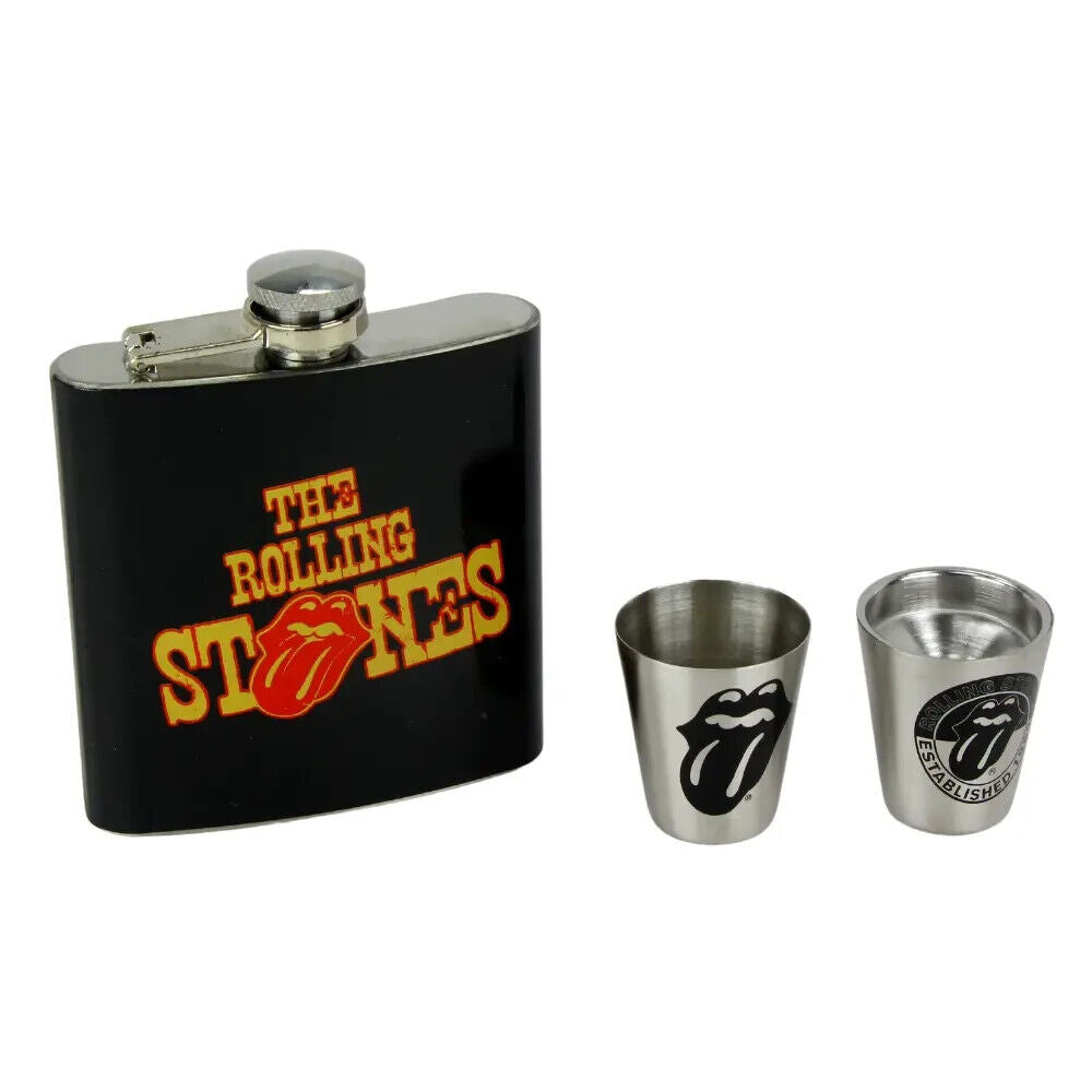 The Rolling Stones Printed Metal Hip Flask with 2 Metal Cups & Funnel Gift Set