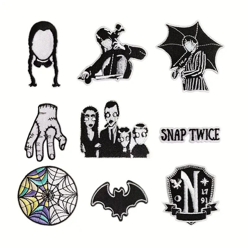 Wednesday Addams Family Silhouette Embroidered Iron On Patches Patch Black