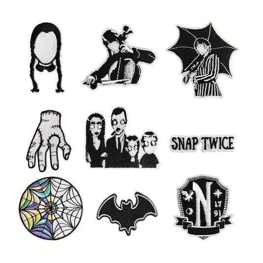 Wednesday Addams Family Silhouette Embroidered Iron On Patches Patch Black