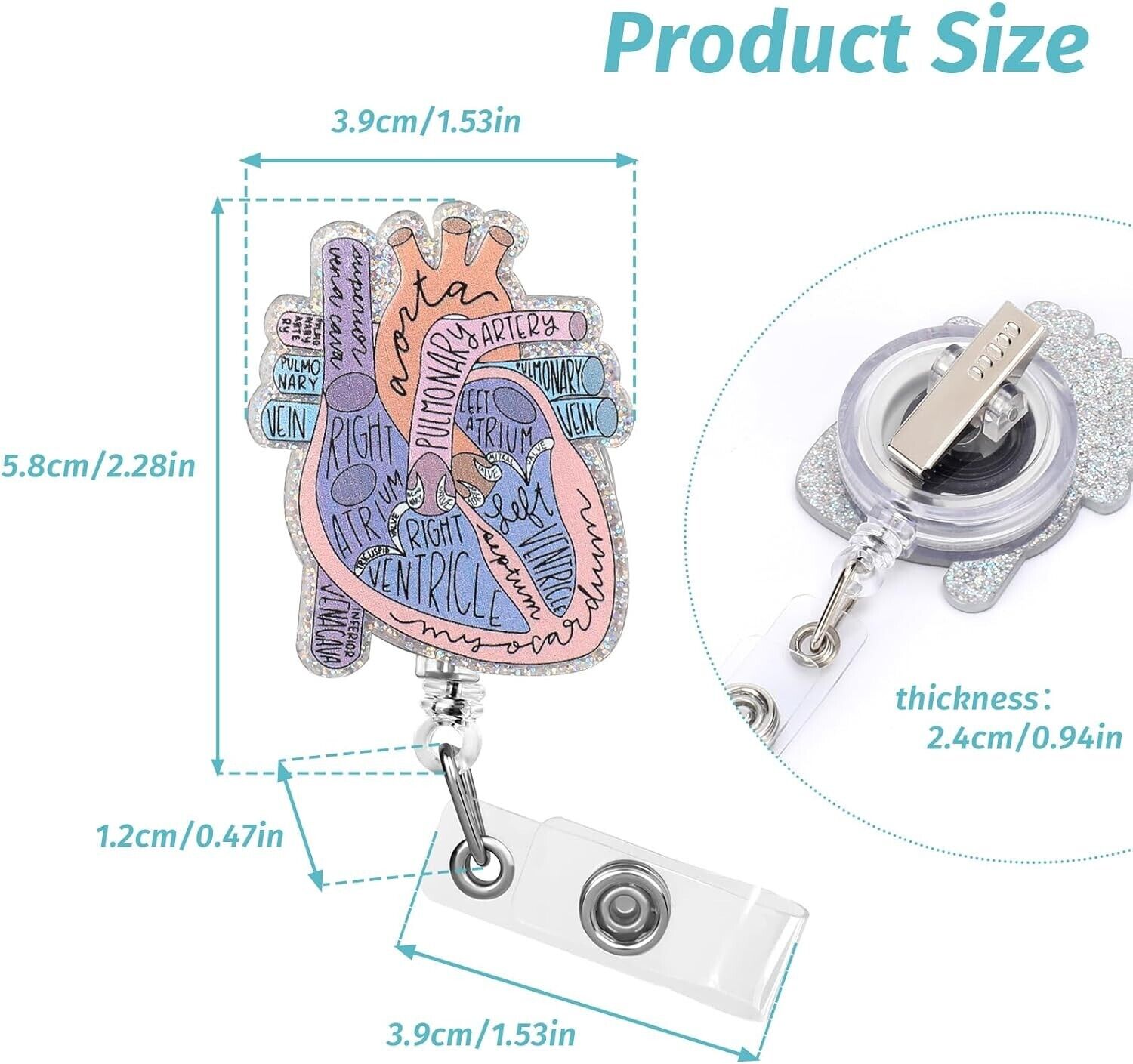 Badge Reel Holder MEDICAL VENTRICLE Retractable Design ID Card Cardiac HEART