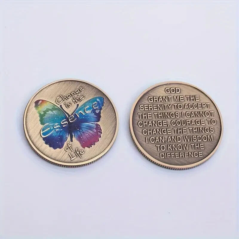 Colorful Butterfly Lucky Coin Change Is The Essence of Life Metal BRONZE GOD
