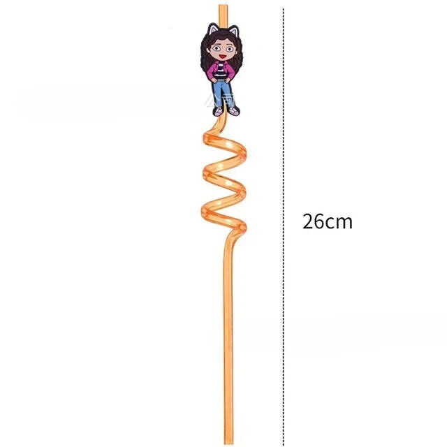 STRAW GABBY'S DOLLSHOUSE NOVELTY CURLY STRAWS DJ CATNIP MERCAT FAIRY GABBY
