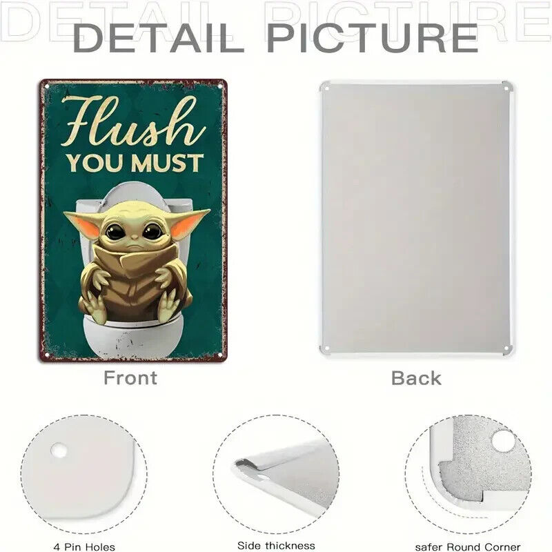 FLUSH YOU MUST METAL TIN SIGN MAN CAVE BAR TOILET YODA STAR WARS BATHROOM WC