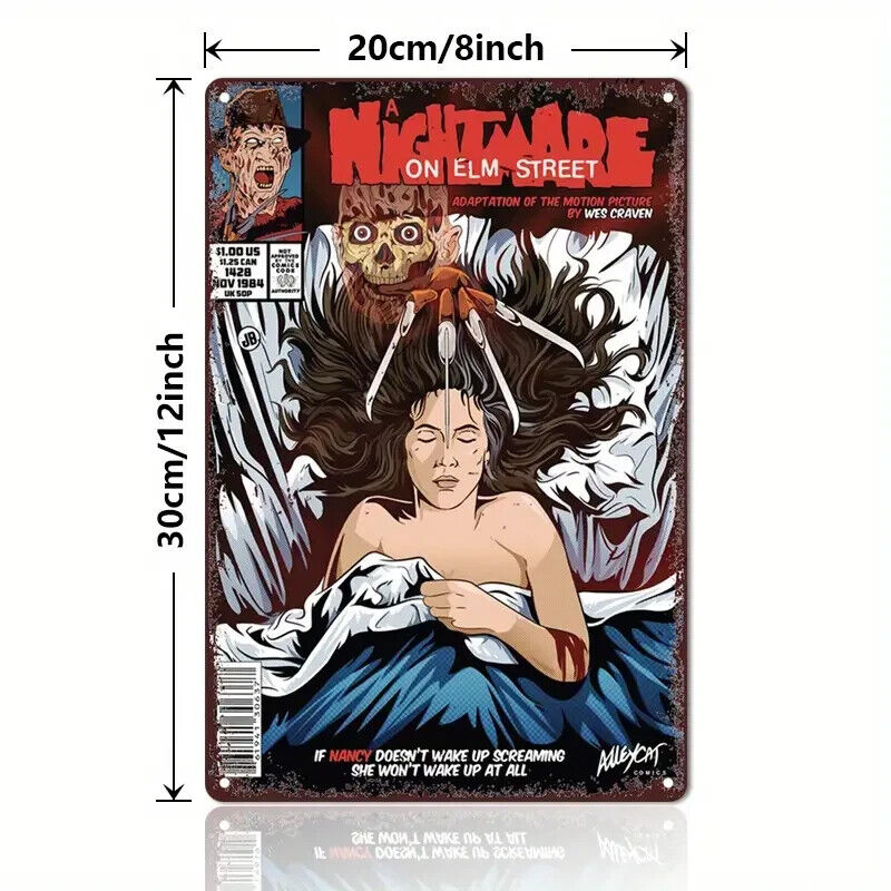 NIGHTMARE ON ELM STREET Tin Metal sign Halloween Horror Art Deco Movie COMIC