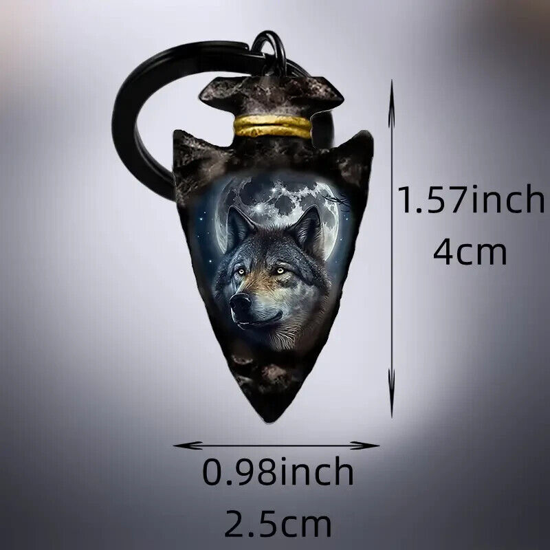 WOLF HEAD MOON WOLVES ARROW HEAD Keyring Pagan Gothic Wicca Gift KEYCHAIN