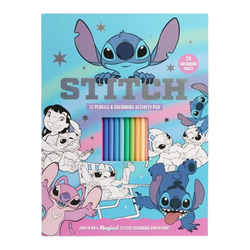 STITCH COLORING COLOURING Activity Pad & 12 Pencils & ANGEL KEYRING XMAS GIFT