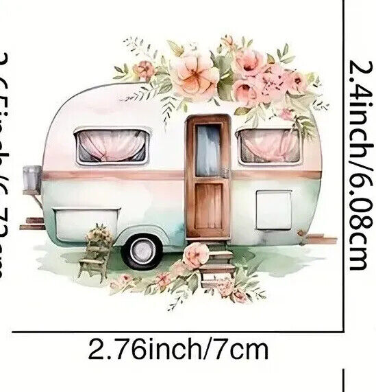 CAMPING CAMPER IRON-ON TRANSFER LOVE HIPPY FRIENDS TRAVEL GLAMP ADVENTURE FLORAL
