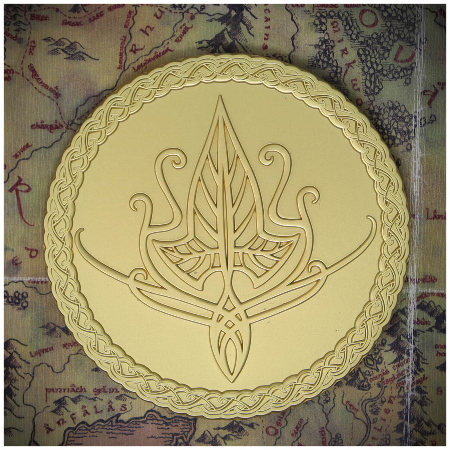 LIMITED EDITION Lord of the Rings 24k Gold Plated ELVEN Medallion LOTR MAP