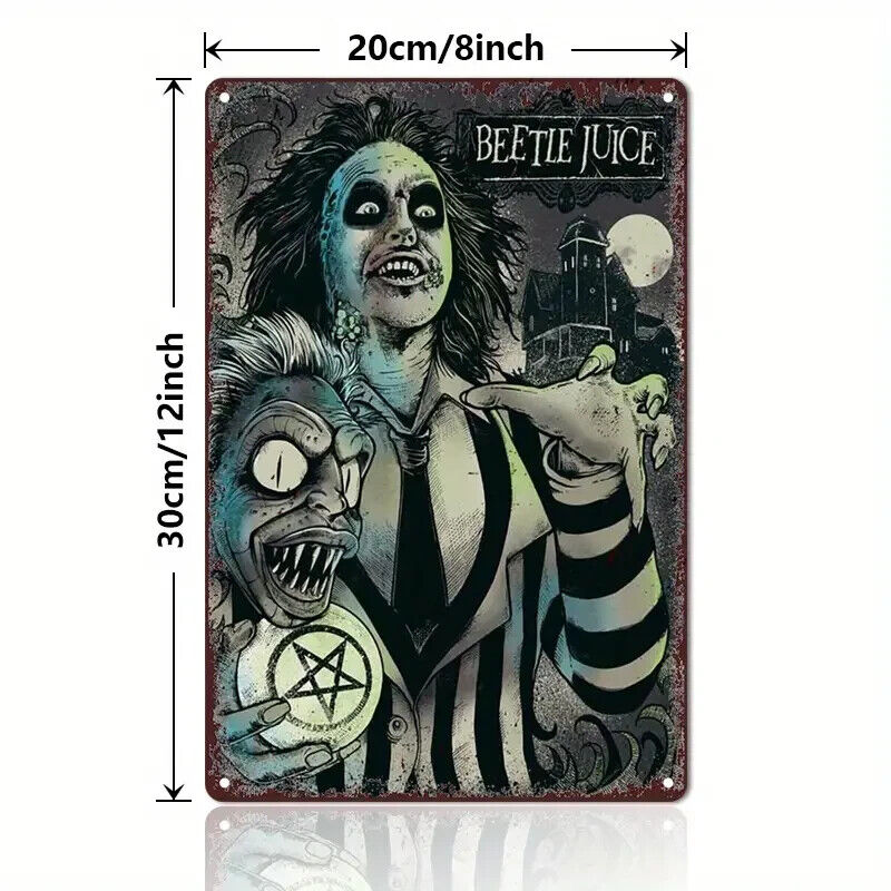 Beetlejuice Beetlegeuse Tin Metal sign Halloween Horror Art Deco Movie