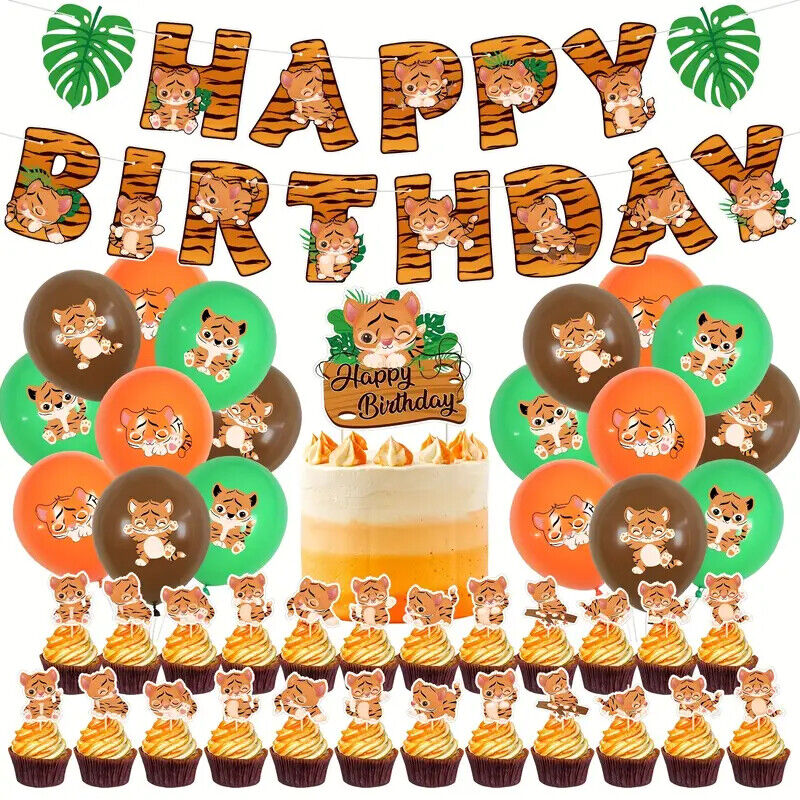 Tiger Lion Cub Party Decorations Balloons Birthday Kids Banner Cake Toppers