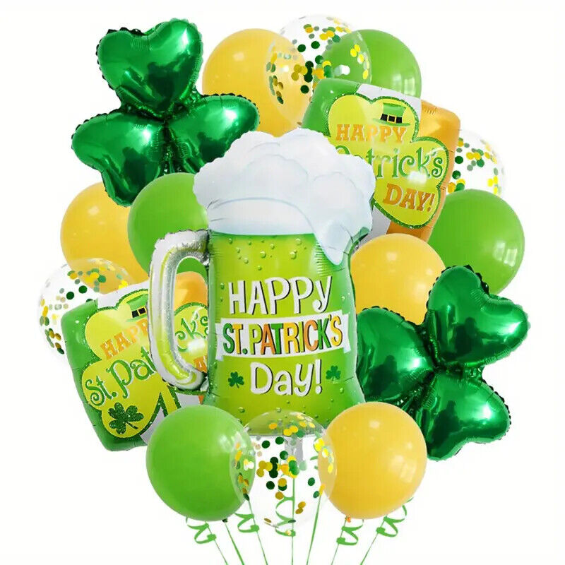 ST. PATRICKS DAY DECORATIONS Foil latex Balloons Irish Clover Confetti Balloons
