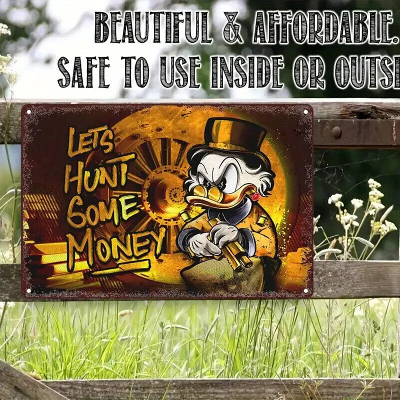 SCROOGE MCDUCK LETS HUNT SOME MONEY Tin Metal sign GIFT Art Deco Movie VAULT