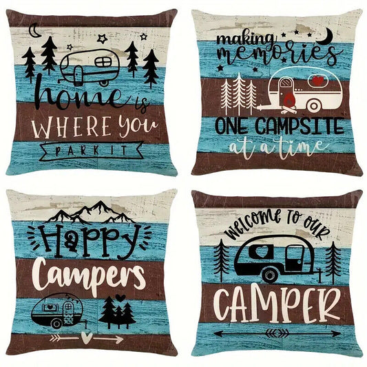 CAMPER CAMPING CARAVAN Pillow Case Cushion Cover Home Decor MEMORIES WELCOME