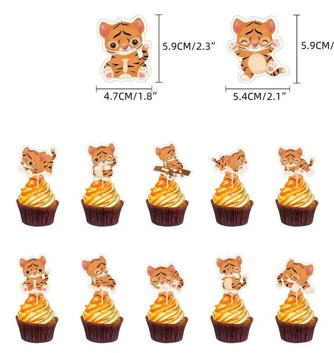 Tiger Lion Cub Party Decorations Balloons Birthday Kids Banner Cake Toppers