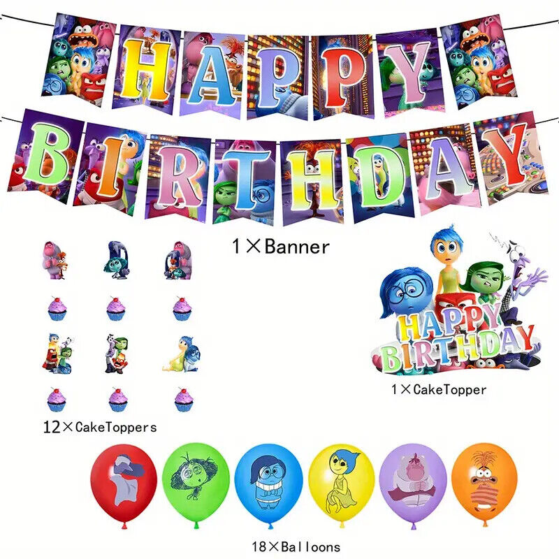 DISNEY PIXAR INSIDE OUT 2 Party Decorations Balloons Birthday Kid Banner Cake