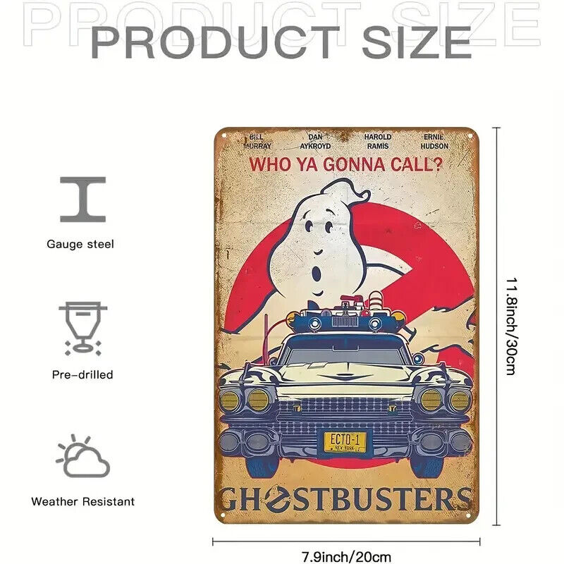 GHOSTBUSTERS WHO YA GONNA CALL METAL SIGN MAN CAVE BAR GARDEN PUB MOVIE TIN