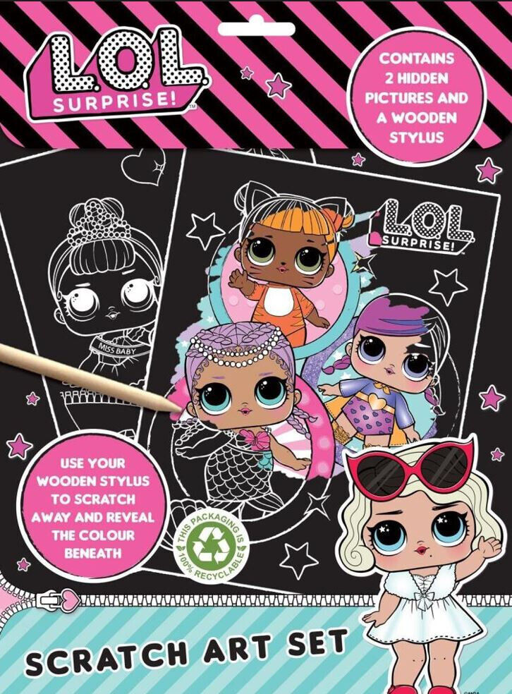 LOL Surprise Dolls Engraving Scratch Art 2 x Mystery Picture Set & Scraper Tool