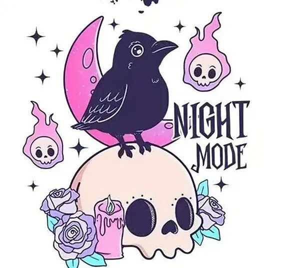 Spooky IRON-ON TRANSFER Flower Spell Pink Skull Skeleton Witch Cute Halloween