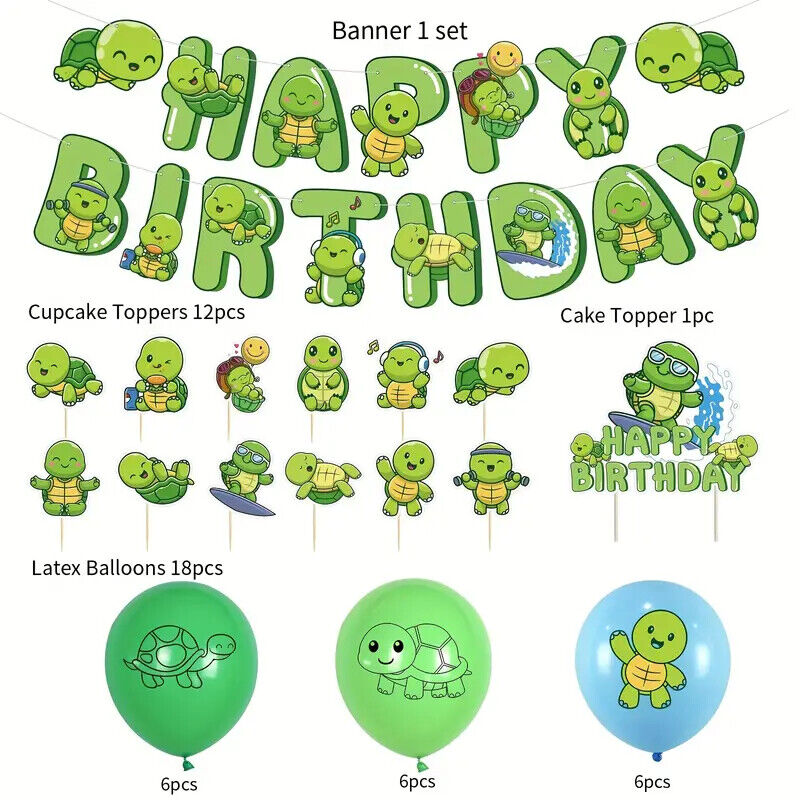 Turtle Balloon Party Birthday Decorations Boys Girls Balloons Gree Turtles