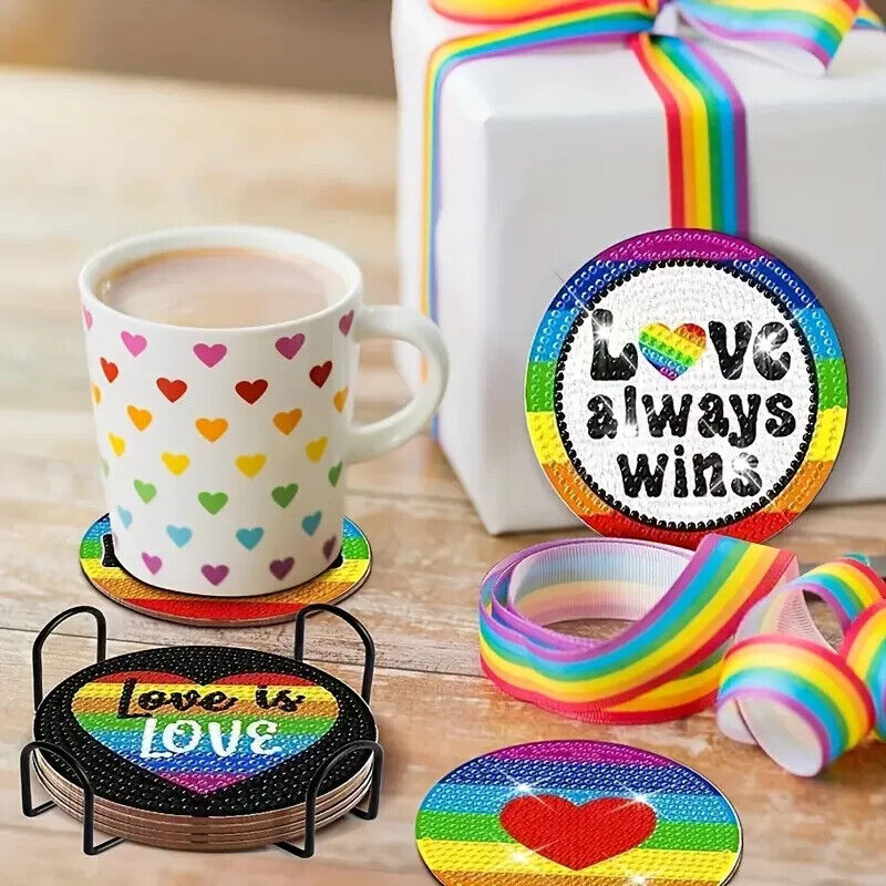 LGBT PRIDE GAY Diamond Painting Art Coffee Coaster SET Cup DIY Kits Xmas Gifts