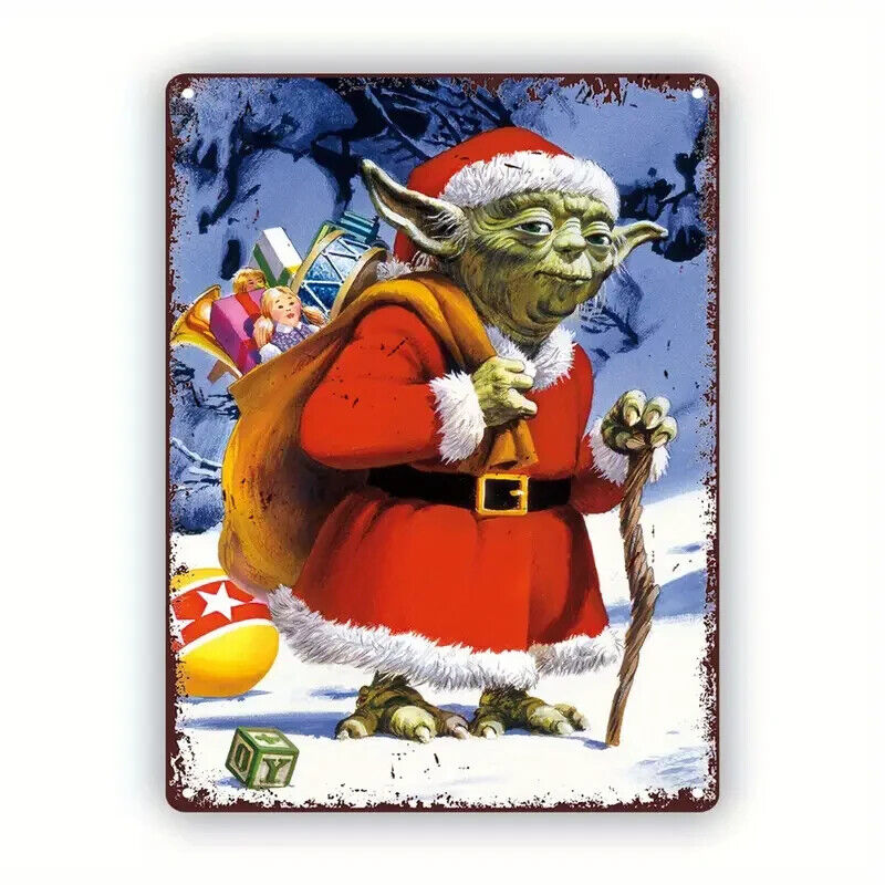 Santa Claus MASTER YODA METAL SIGN MAN CAVE BAR TOILET YODA STAR WARS XMAS TIN
