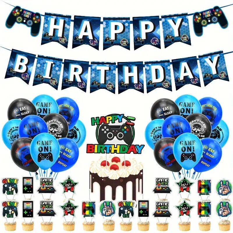 Gaming Birthday Party Decorations Balloons Fun Blue Game Gamepad
