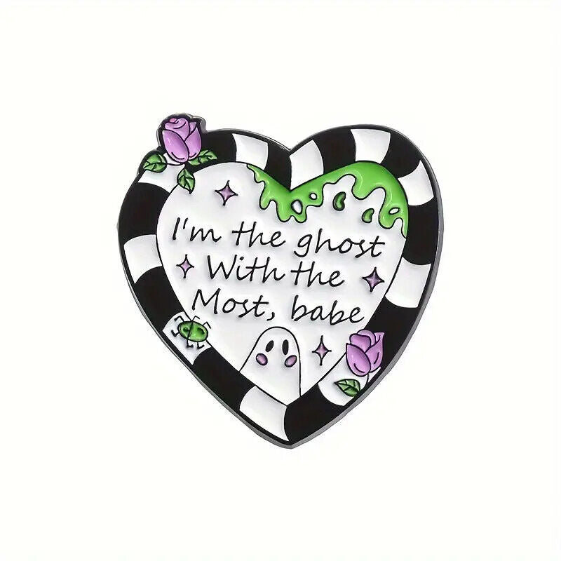 BEETLEJUICE PIN BADGE FILM HALLOWEEN SCARY SCREAM BROOCH GHOST GUIDE JUICE