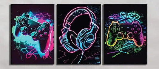 MUSIC GAMER Canvas Art Pictures Large VIRTUAL PC NEON DJ HEADPHONES PS5 PS4