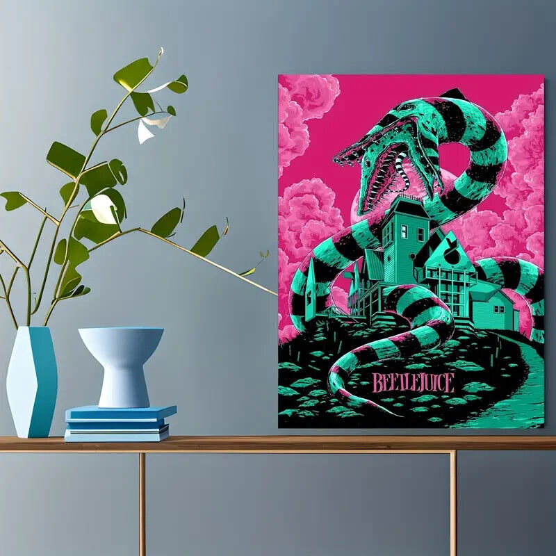 LARGE BEETLEJUICE SNAKE Vintage Style Canvas Movie Poster 60X40 Horror MOVIE