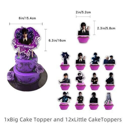 Wednesday Addams Theme Kids Birthday Party Balloons Banner Cupcake Toppers Decor