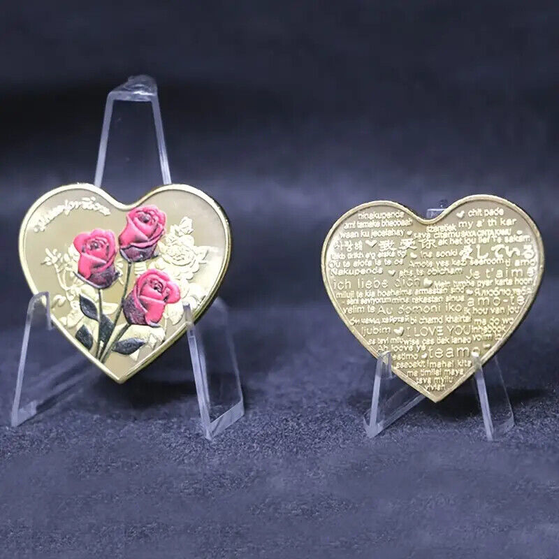 Love Heart shaped Rose Coin with 52 Languages of Affection Commemorative GIFT