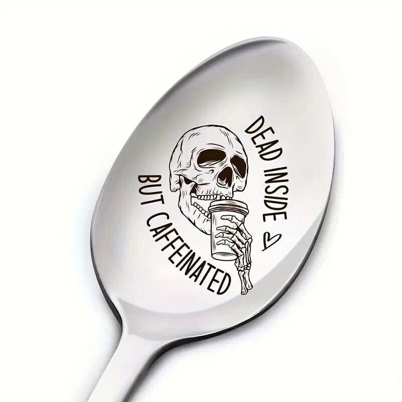 DEAD INSIDE BUT CAFFEINATED NOVELTY Spoon COFFEE SUNDAE COCKTAIL SILVER