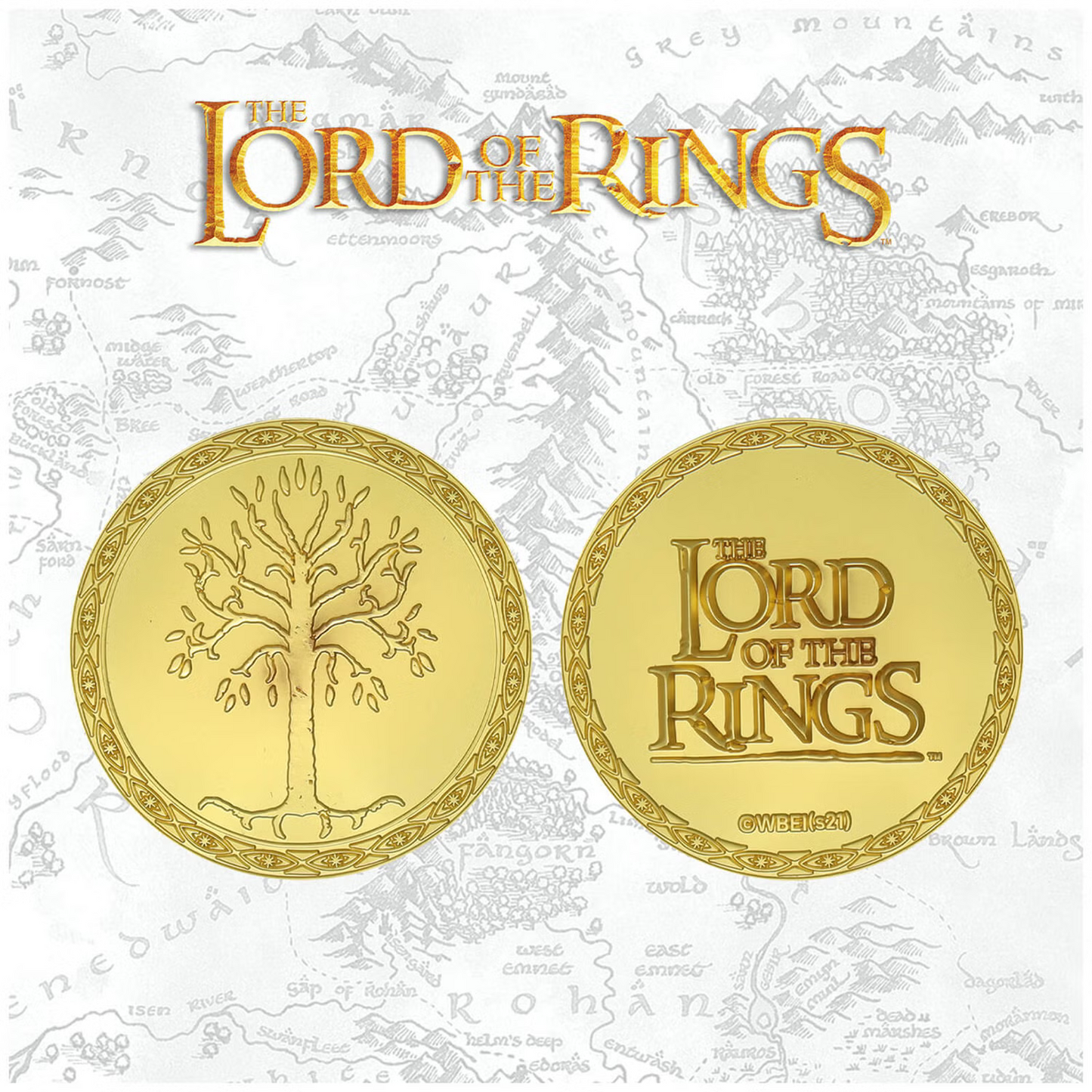 LIMITED EDITION Lord of the Rings 24k Gold Plated GONDOR Medallion LOTR MAP