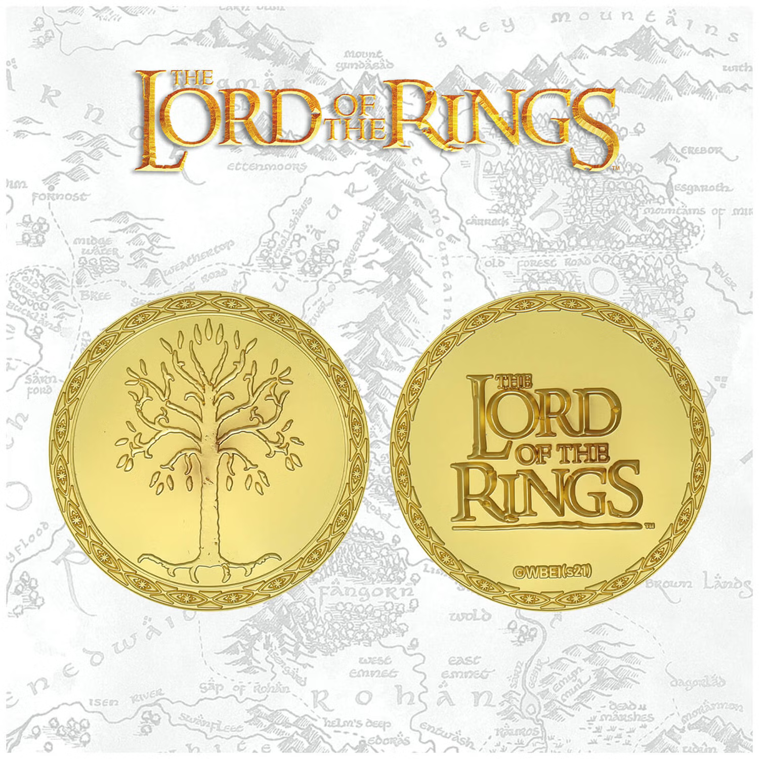LIMITED EDITION Lord of the Rings 24k Gold Plated GONDOR Medallion LOTR MAP