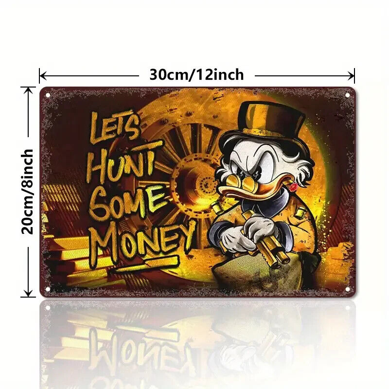 SCROOGE MCDUCK LETS HUNT SOME MONEY Tin Metal sign GIFT Art Deco Movie VAULT